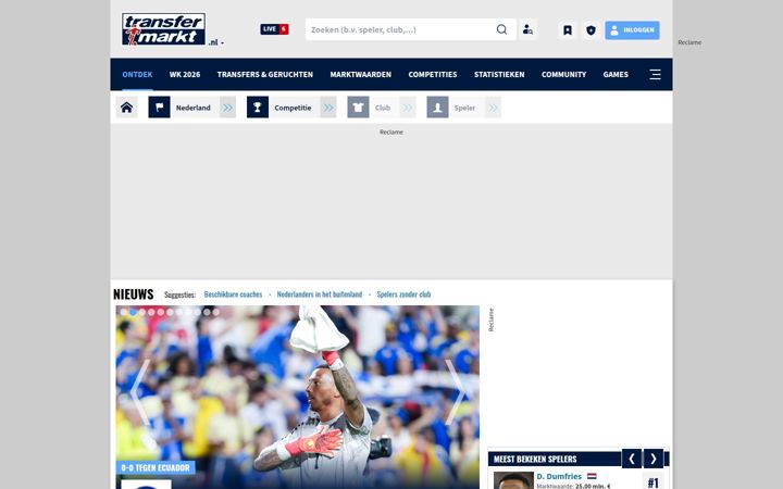 Screenshot of transfermarkt.nl