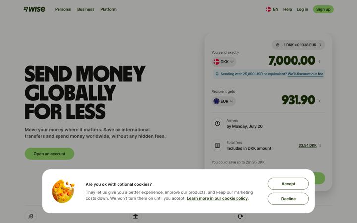 Screenshot ta' transferwise.com