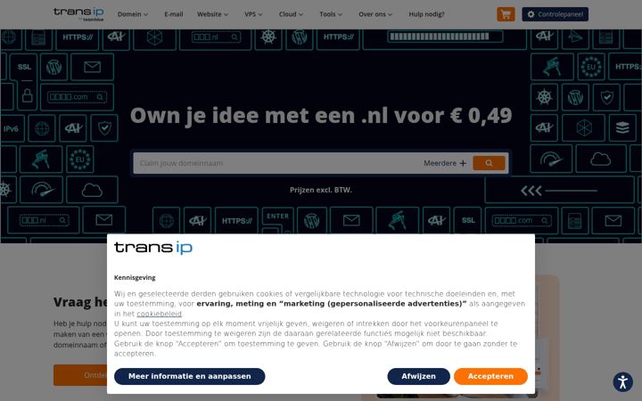 Screenshot von transip.net