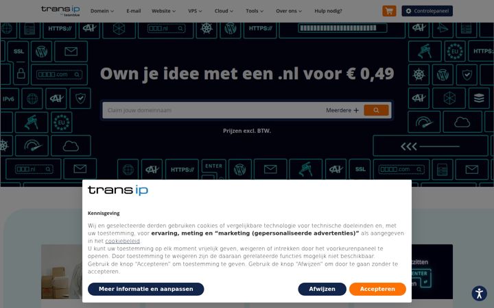 Screenshot van transip.nl