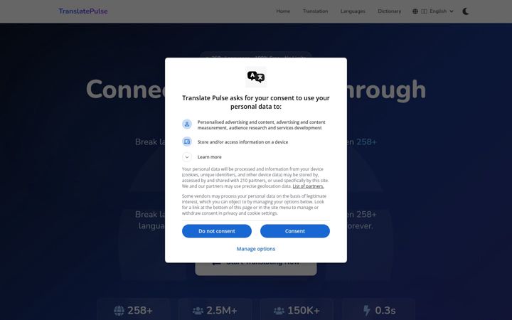 Screenshot of translatepulse.com