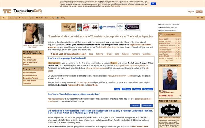 Skjámynd af translatorscafe.com