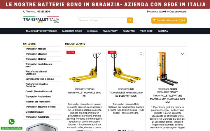 Posnetek zaslona transpalletitalia.com
