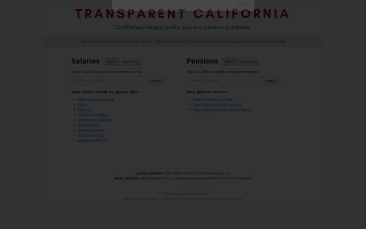 Screenshot of transparentcalifornia.com