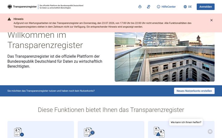 Screenshot di transparenzregister.de