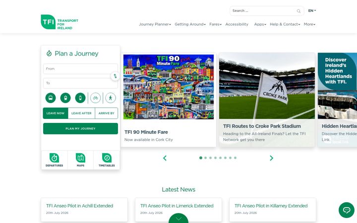 Screenshot of transportforireland.ie
