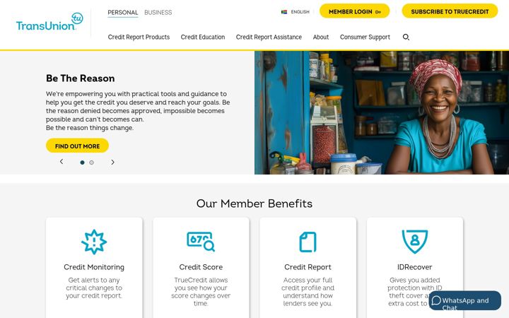 Screenshot of transunion.co.za