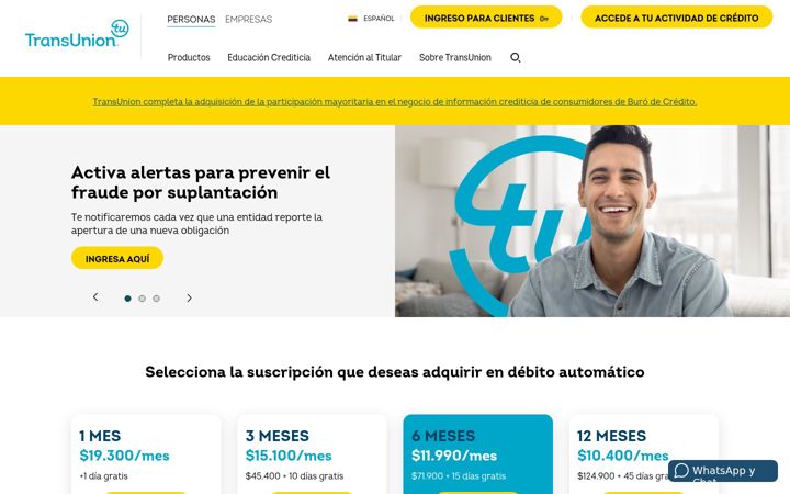 Screenshot von transunion.co