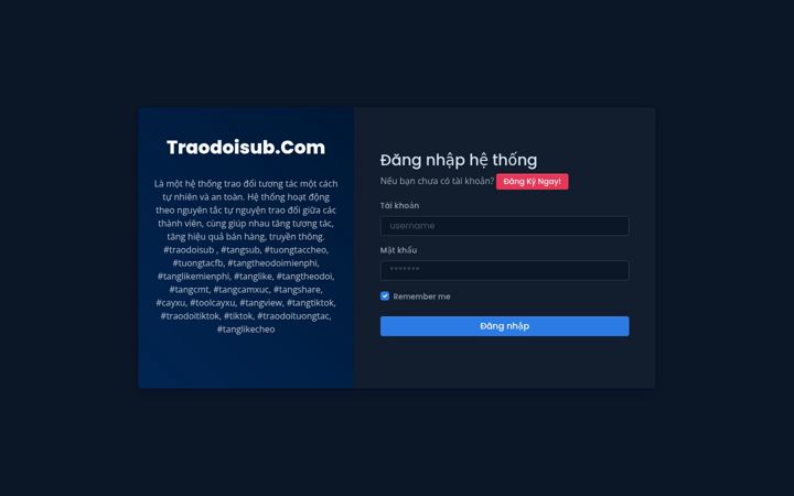 Screenshot of traodoisub.com