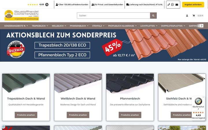 Screenshot of trapezblech-onlineshop.de