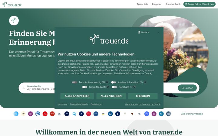Screenshot of trauer.de