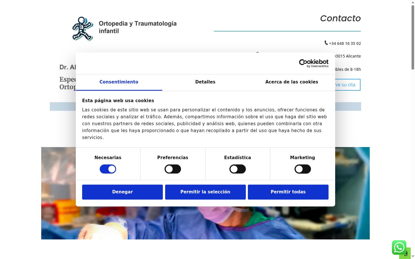 Captura de ecrã do banner de consentimento apresentado antes de qualquer interação