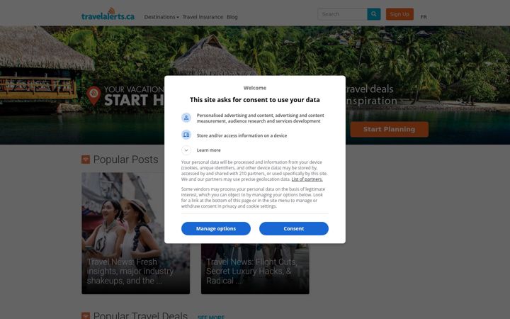 Screenshot of travelalerts.ca