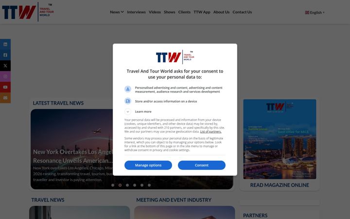 Skærmbillede af travelandtourworld.com