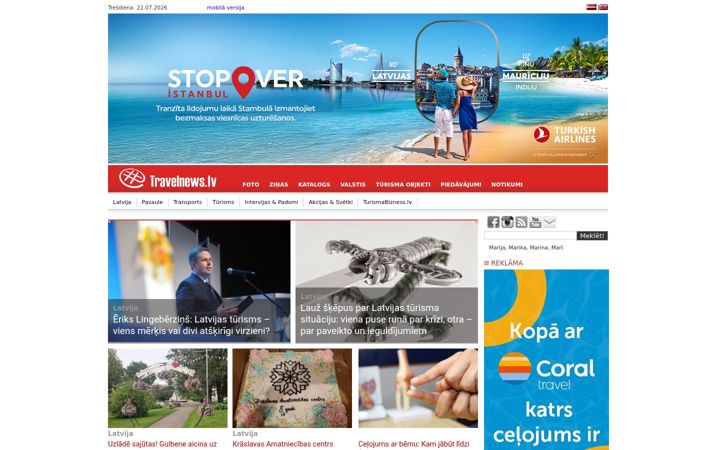 Captură de ecran a travelnews.lv