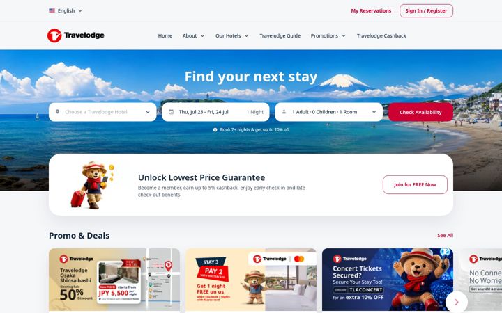 Screenshot of travelodgehotels.asia