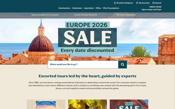 Screenshot van travelsphere.co.uk