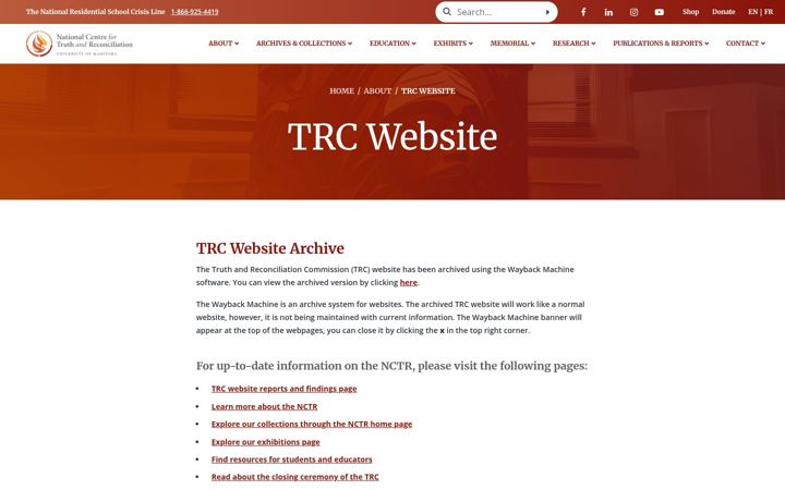 Screenshot of trc.ca