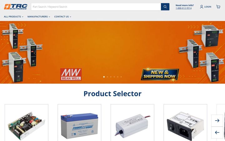 Screenshot of trcelectronics.com