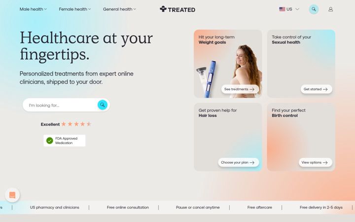 Screenshot of treated.com