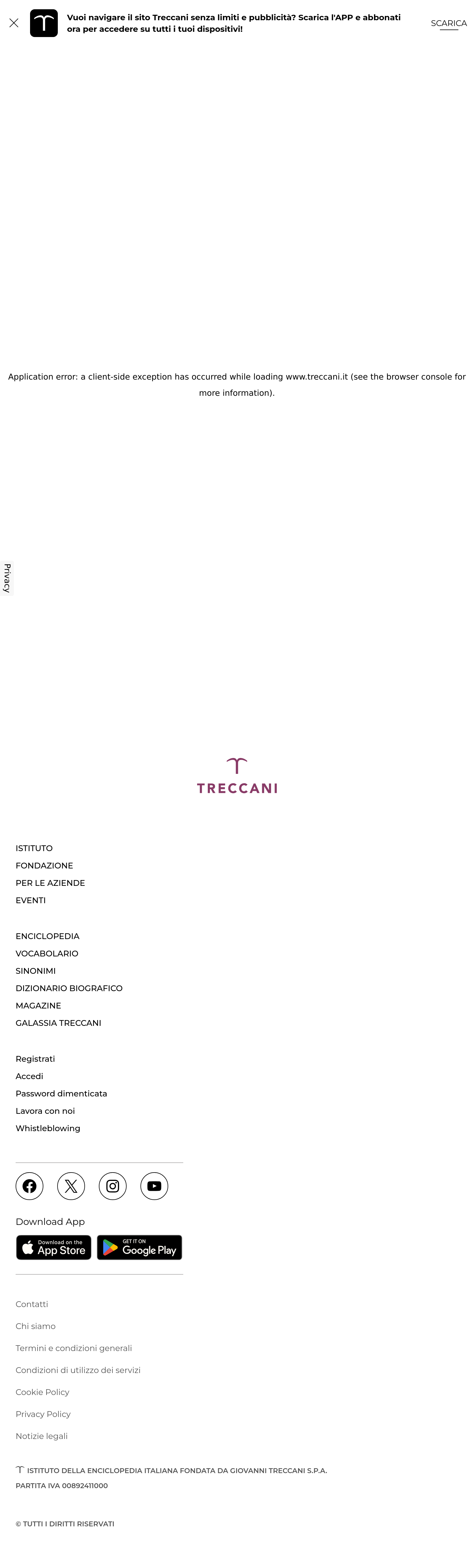 Tablet screenshot of treccani.it
