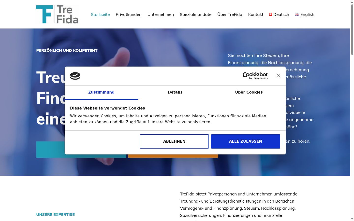 Screenshot of the consent banner shown before any interaction
