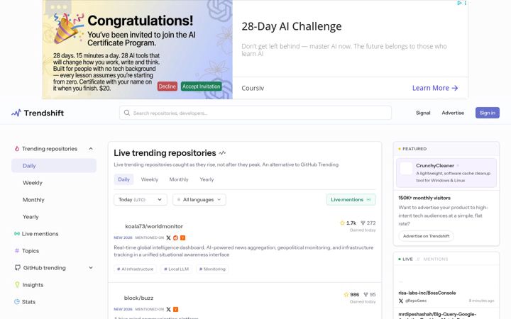 Screenshot of trendshift.io
