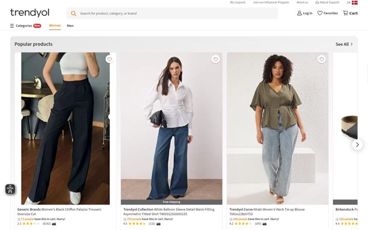 Snímek obrazovky trendyol.com
