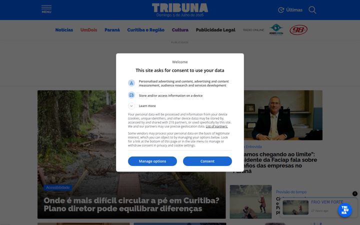 Screenshot of tribunapr.com.br