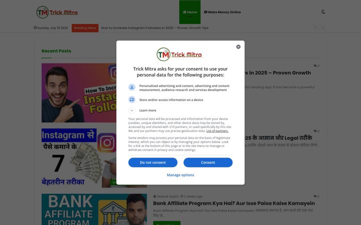 Screenshot of trickmitra.com