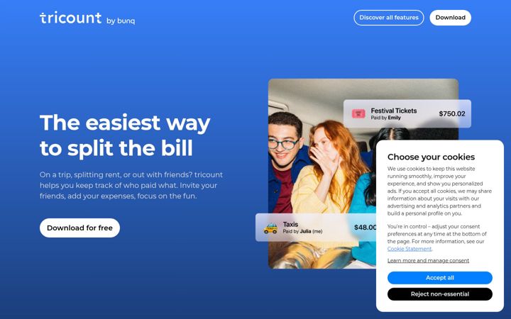 Screenshot of tricount.com