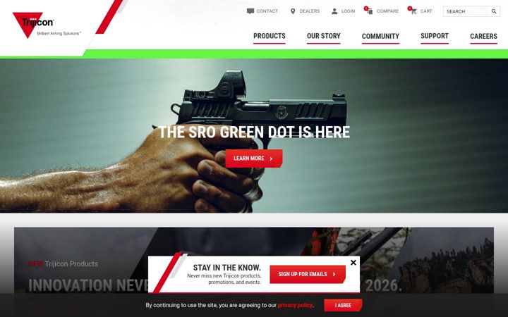 Екранна снимка на trijicon.com
