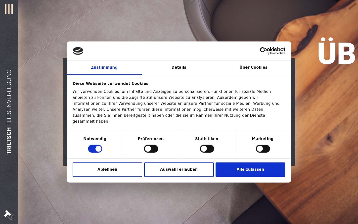 Screenshot del banner di consenso mostrato prima di qualsiasi interazione