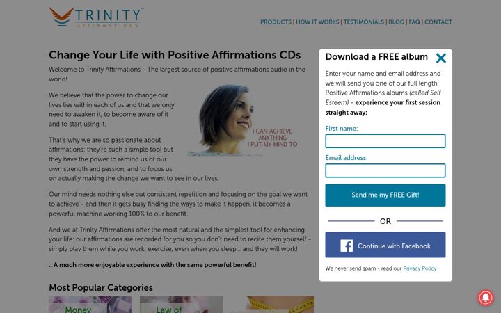 Screenshot of trinityaffirmations.com