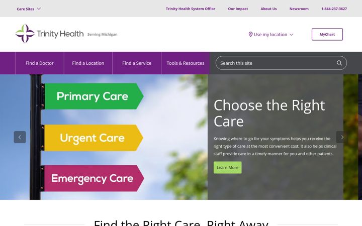 Screenshot ta' trinityhealthmichigan.org