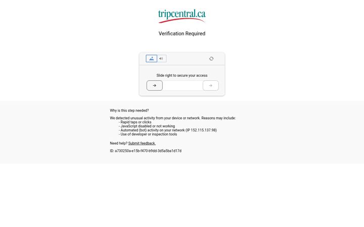 Screenshot of tripcentral.ca