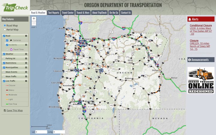 Screenshot of tripcheck.com