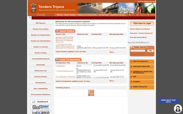 Screenshot of tripuratenders.gov.in
