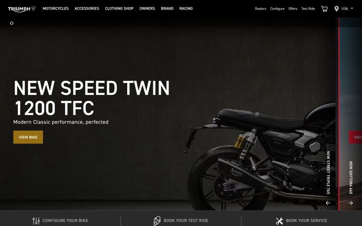 Screenshot of triumphmotorcycles.com