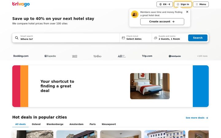 Screenshot of trivago.be