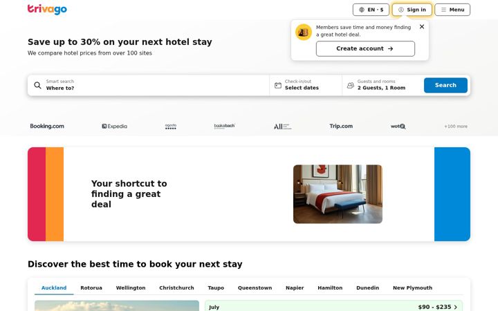 Screenshot of trivago.co.nz
