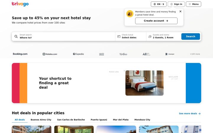 Screenshot of trivago.com.ar