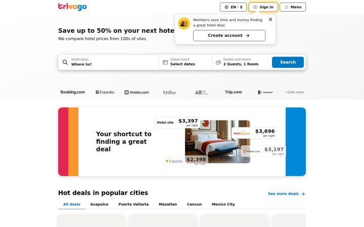 Screenshot of trivago.com.mx