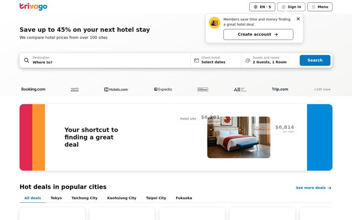 Screenshot of trivago.com.tw