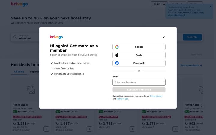 Screenshot of trivago.net