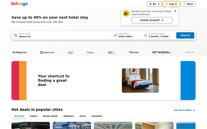 Screenshot of trivago.pt
