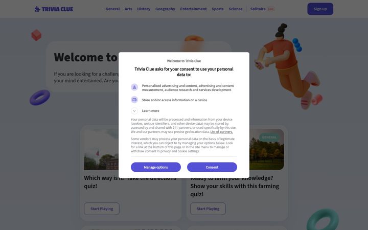 Screenshot of triviaclue.com