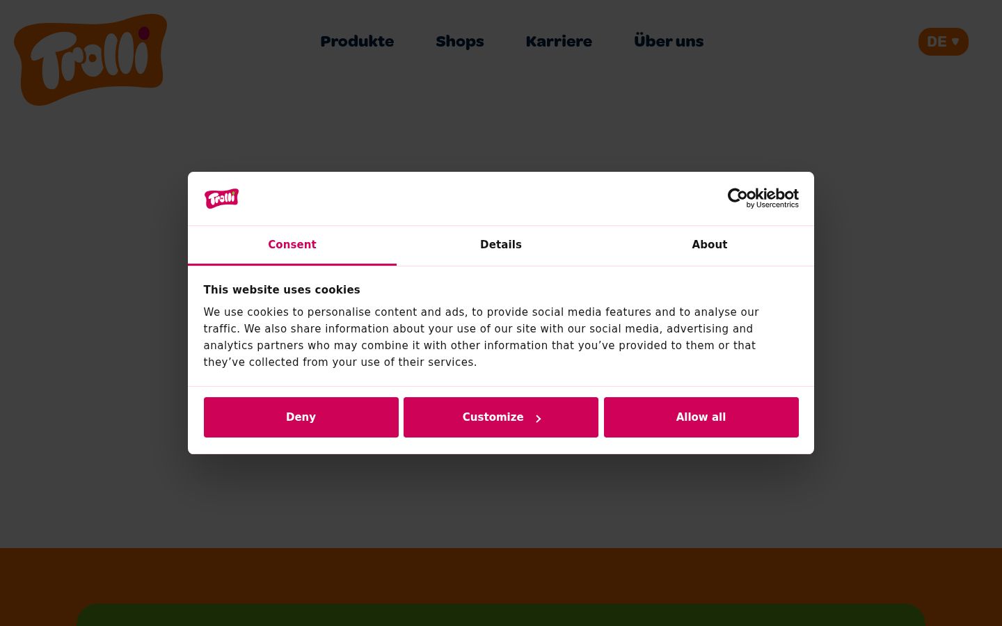 Screenshot del banner di consenso mostrato prima di qualsiasi interazione