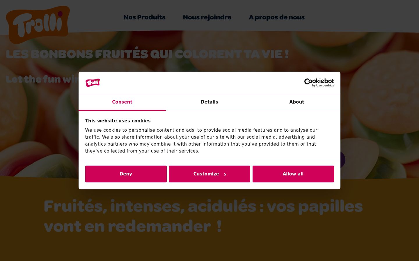 Capture d'écran de la bannière de consentement affichée avant toute interaction
