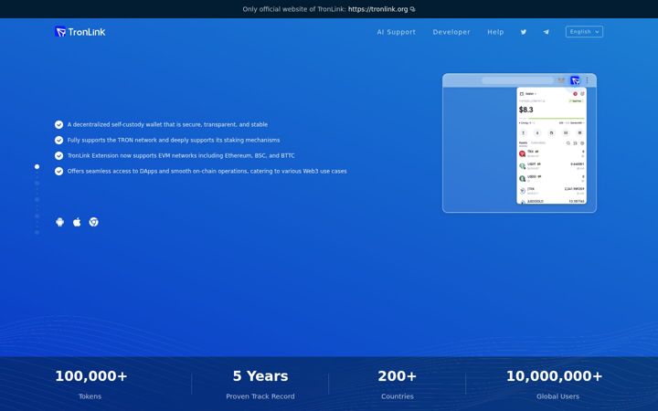 Screenshot von tronlink.org